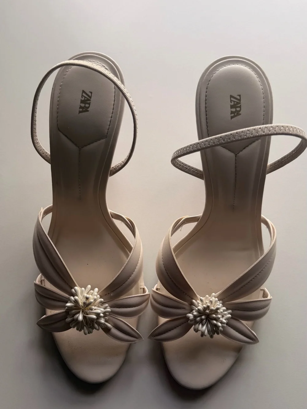 ZARA Cream-Beige Floral-Petal Strappy Heels